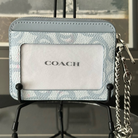Coach Zip Card Case In Sketch Signature Canvas Ice Blue - Picture 5 of 11